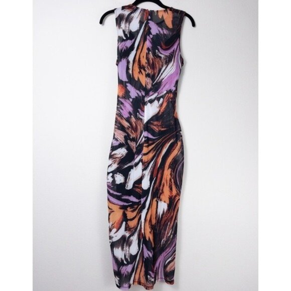 NEW h:ours L'Opera Mesh Sheer Midi Dress S Fuchsia Swirl Sleeveless - Picture 6 of 11